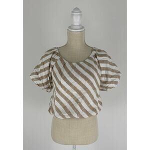 Moon River Striped Crop Top Puff Sleeve Womens Small Ivory Böhme New